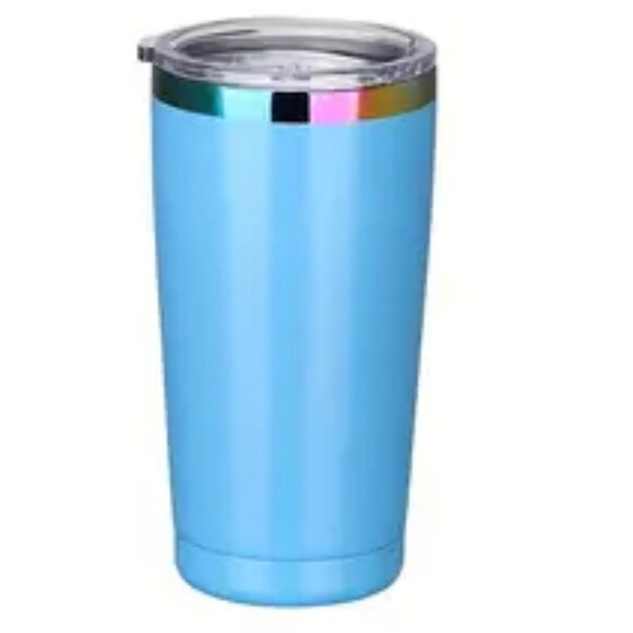 20 Oz Glossy Tumbler, With Lid & Straw Stainless Steel Double Wall NEW - Blue - Picture 1 of 1